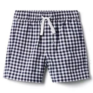 Janie and Jack Gingham Poplin Pull-On Short, Navy, 3T